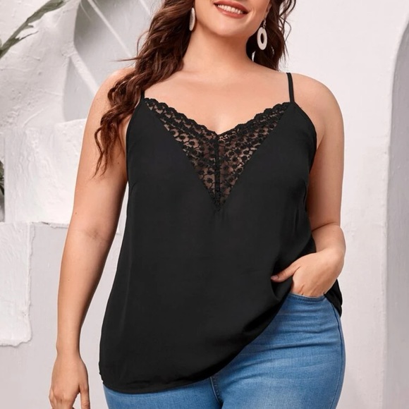 Lace v neck cami tank top navy blue Boho minimalist business casual - Picture 6 of 9